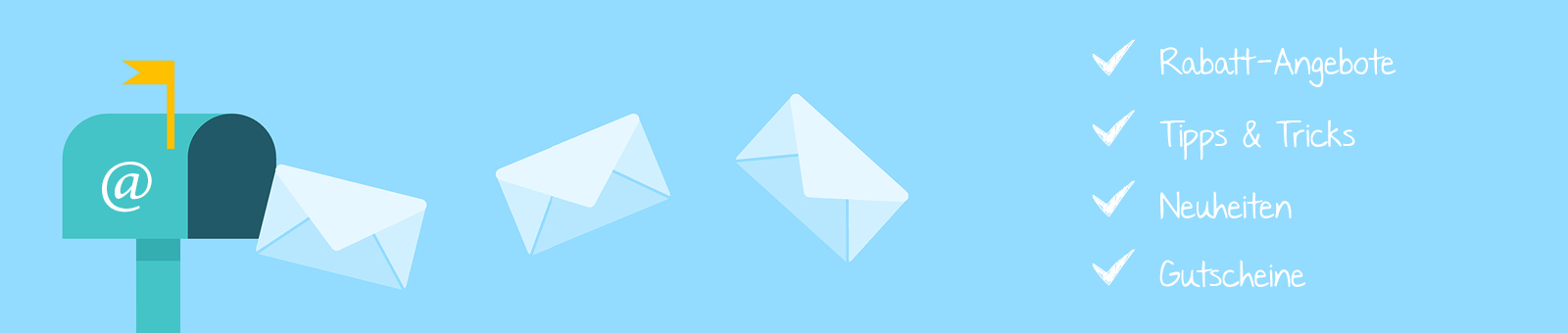 Newsletter-Anmeldung Umschläge fliegen in Briefkasten
