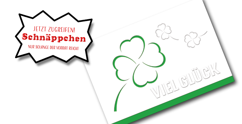 Weiße Karte mit Kleeblattstanzung, grünes Einlegeblatt