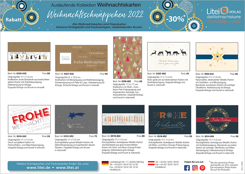 Um 30% reduzierte Weihnachtskarten und Weihnachtsbriefe