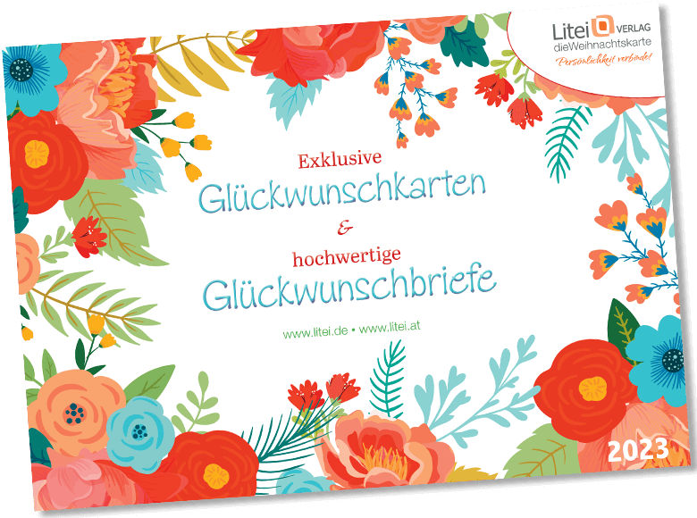 Titelseite des neuen Litei Glückwunschkarten-Katalogs 2023